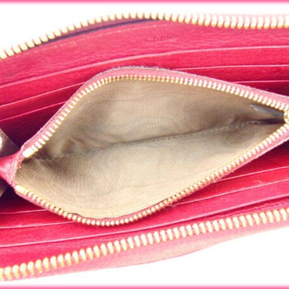 Chloe Wallet Purse Long Wallet Red Woman Authentic Used Y937 - Picture 2 of 5
